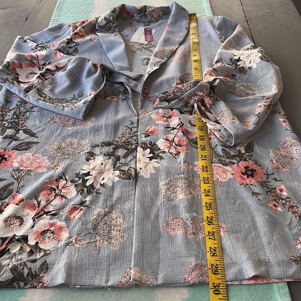 Laura Petites Floral Open Front Kimono Jacket 3/4 Tie Sleeves NWT - Picture 8 of 9